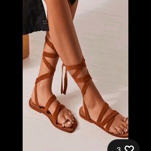 Free People Tan Lace-Up Sandals